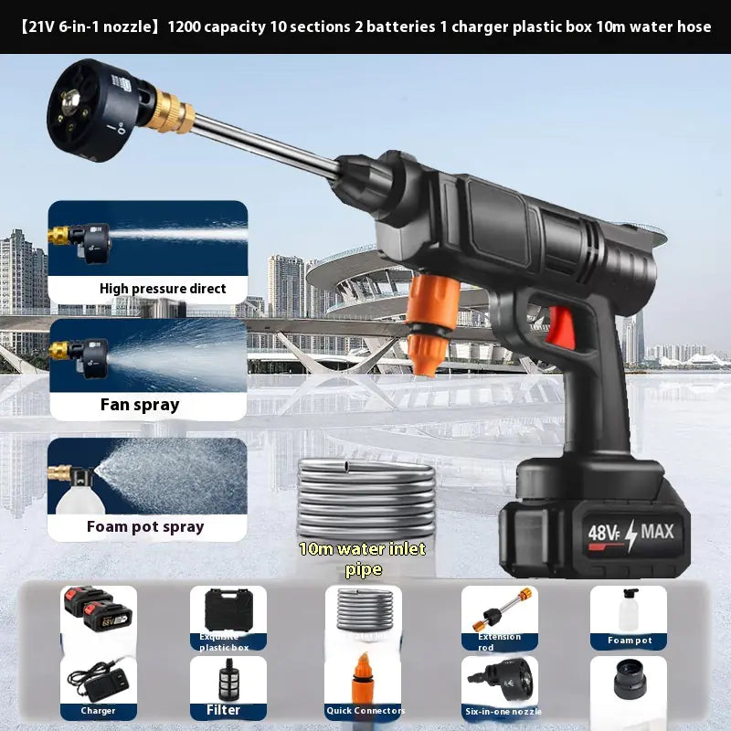 Wireless Car Wash Gun with 6-in-1 Nozzle 21V