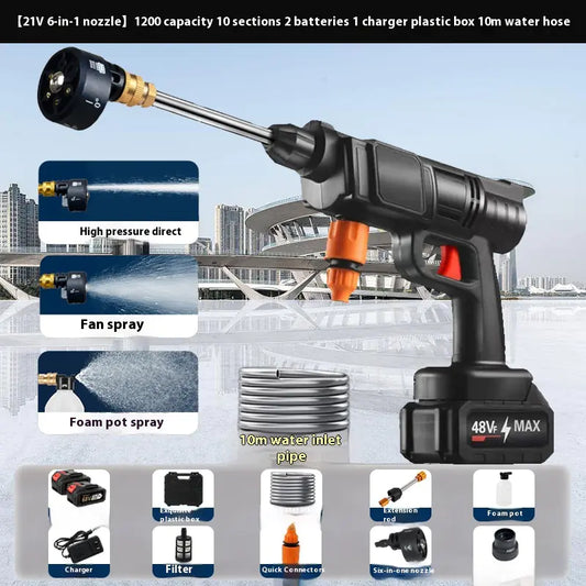 Wireless Car Wash Gun with 6-in-1 Nozzle 21V